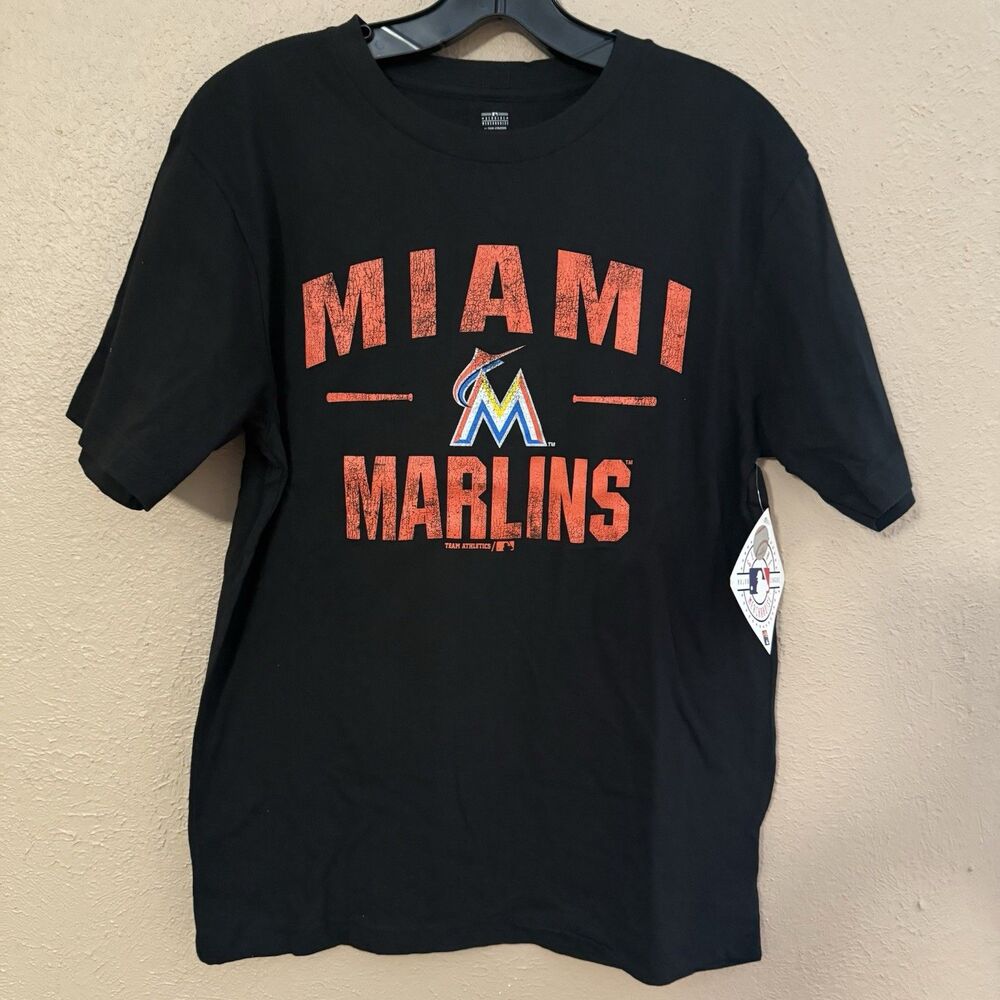 Miami Marlins T Shirt XL (14/16) MLB NWT Black Genuine Merchandise